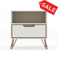 Manhattan Comfort 101GMC3 Rockefeller 1.0 Mid-Century- Modern Nightstand with 1-Drawer in Off White and Nature
